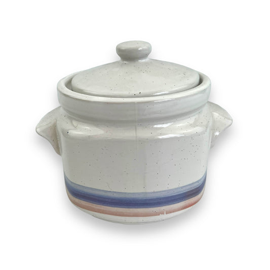 White blue & pink ceramic storage jar