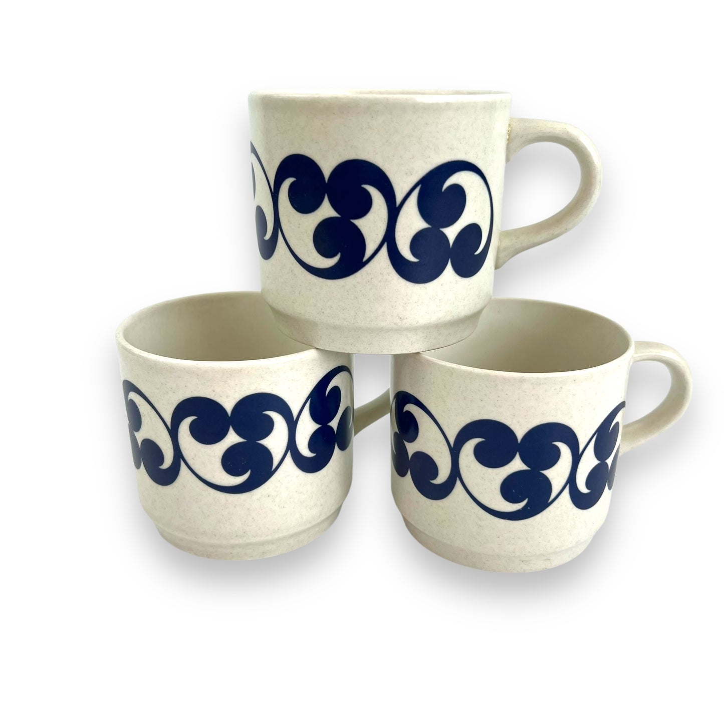 Blue swirl teacup set of 3