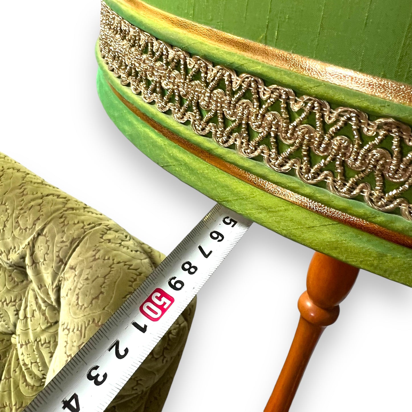 Timber Floor Lamp with Green Shade and Gold Detailing