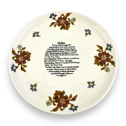 Cross-stitch floral  Pavlova Recipe Plate - Made in Japan