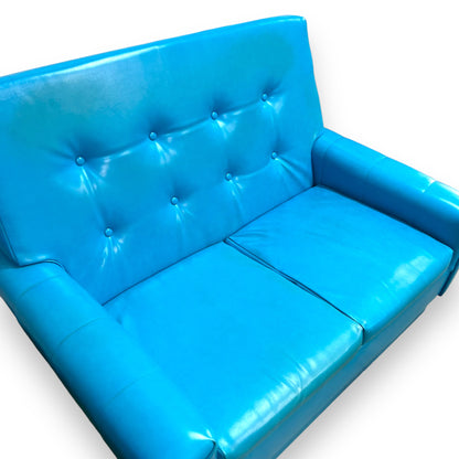 Retro Blue Vinyl Two Seater Lounge