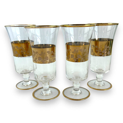 Gold banded strawberry pattern wine glass set of 4