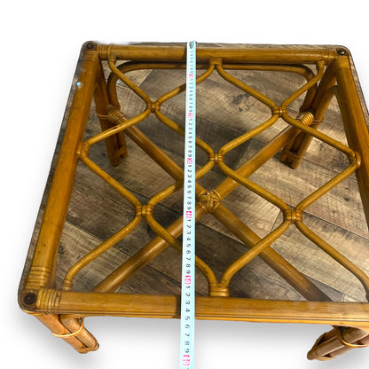 Cane square table with glass top