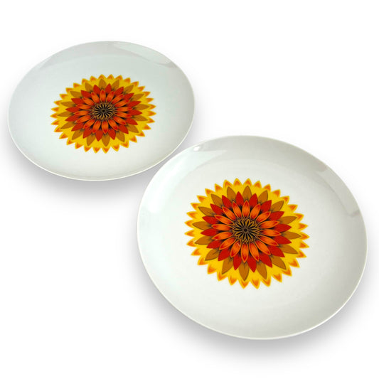 Vibrant Yellow, Red & Orange Flower Plate Set of 2