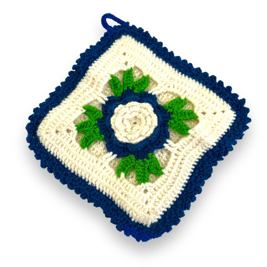 Crochet Blue & White Flower Hot Pot Holder