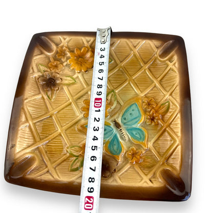 Brown Ashtray with Blue Butterfly