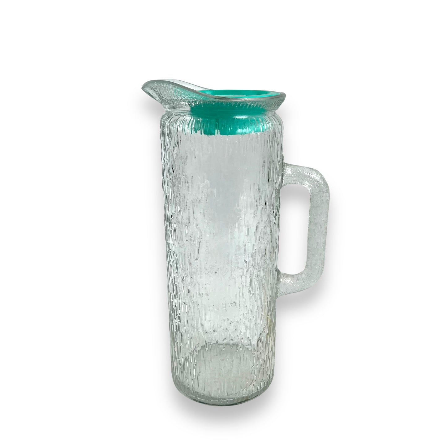 Clear Bark glass textured jug with green plastic lid