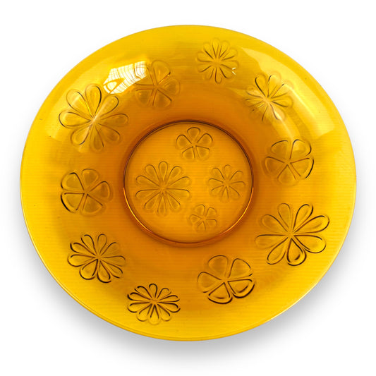 Vereco Amber Glass Flower Pattern Serving Bowl