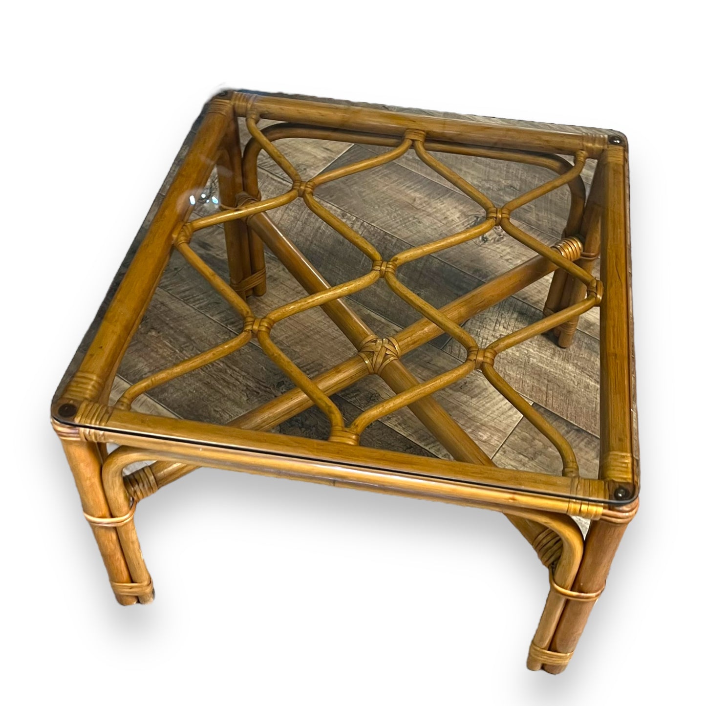 Cane square table with glass top