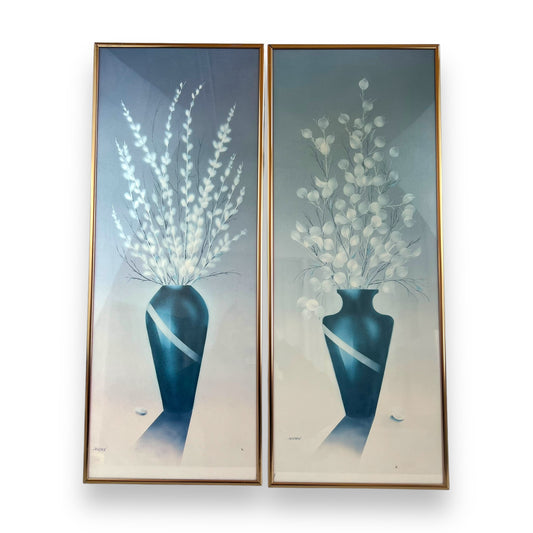 Henson Vase & Flower Print Framed Artwork Set of 2 with brass frames