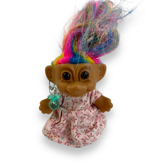 Troll Doll pink flower dress rainbow hair