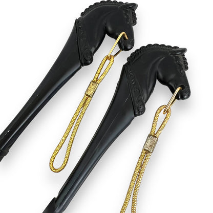 Horse Head Shoe Horn and Brush Set, Black, Red & Gold Plastic Hanging Set - Made in Hong Kong