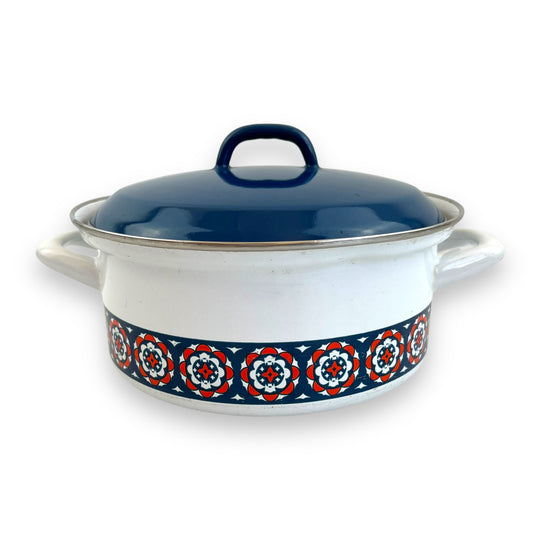 Blue, red & White Double Handle Cooking Pot