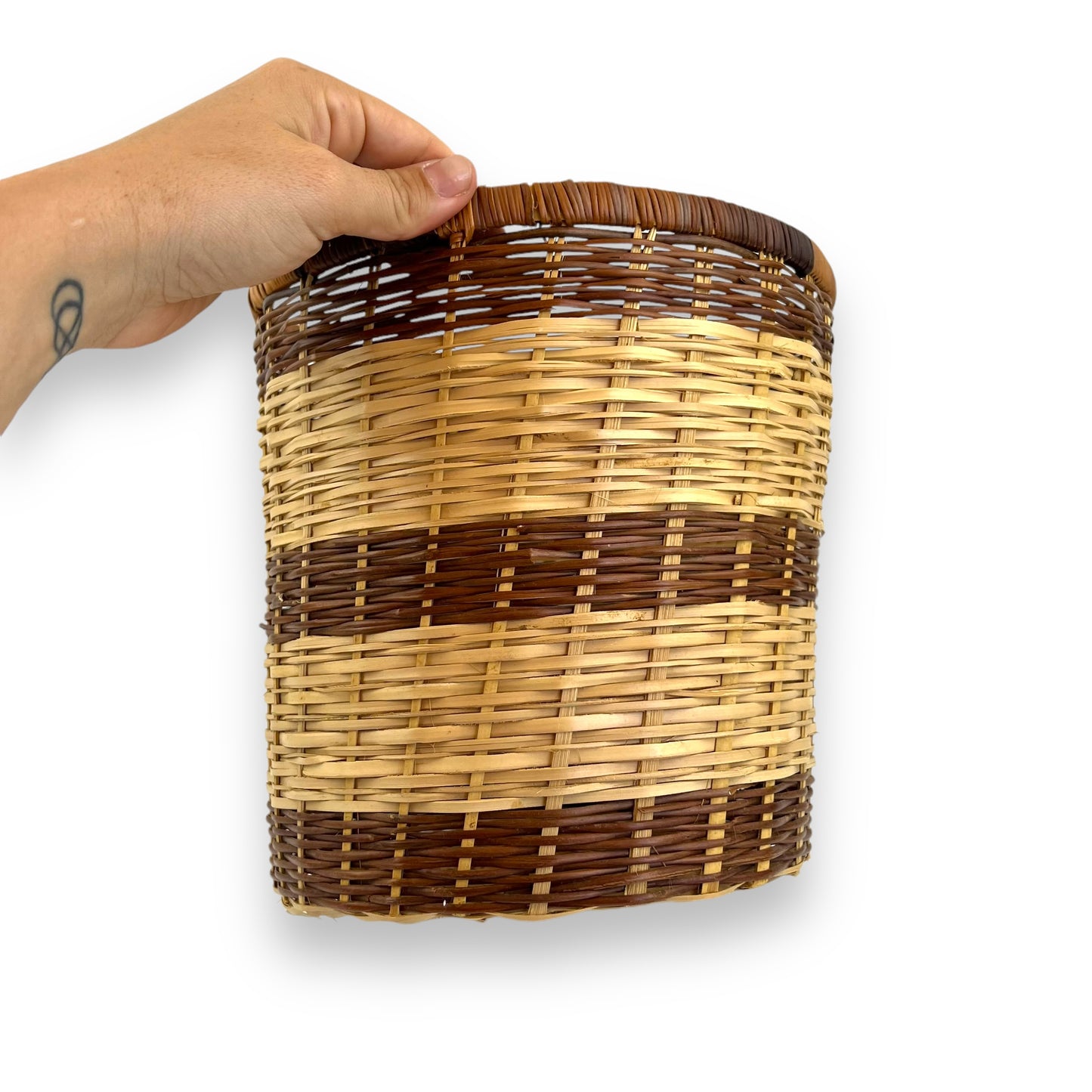 Brown stripe wicker basket