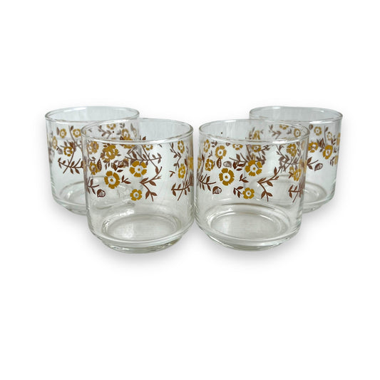 Brown flower drinking glass set of 4