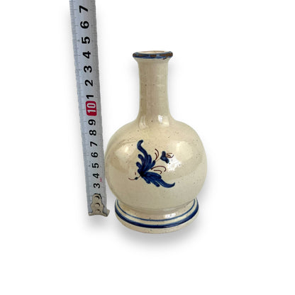 Vintage White Terracotta Soliflore Vase with Blue Floral Design