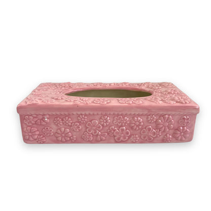 Pink ceramic flower tissue box cover