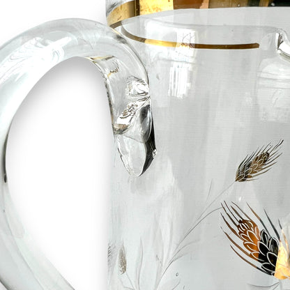 Large clear glass jug with gold wheat design