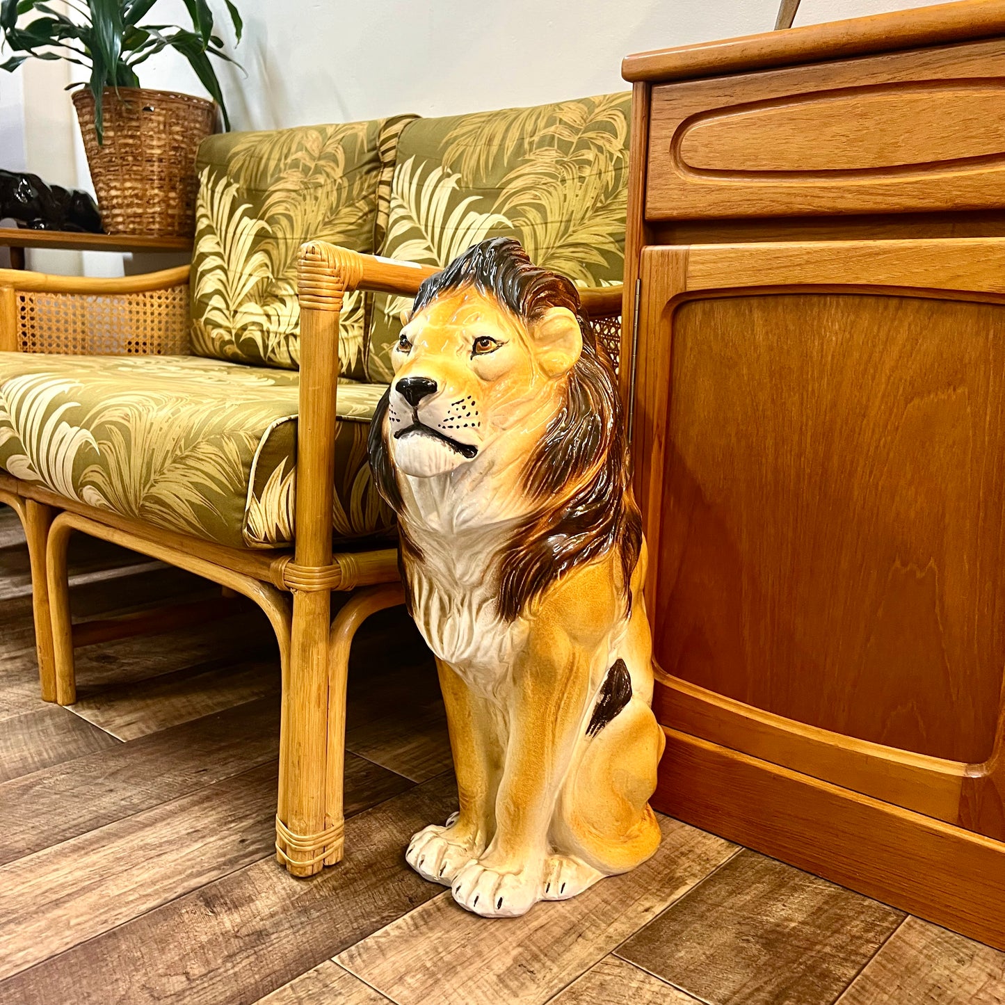 Italian Ceramic Sitting Lion Statue