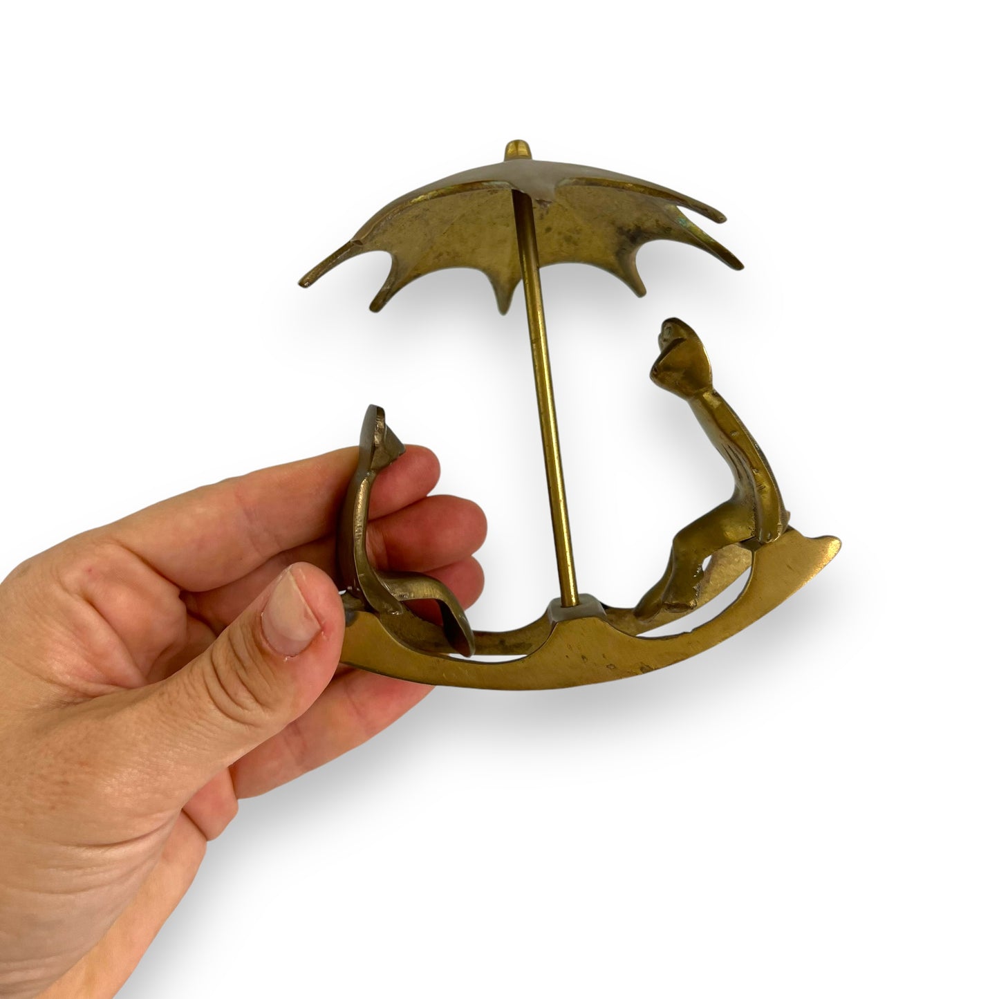 Brass Frogs on See- Saw with umbrella