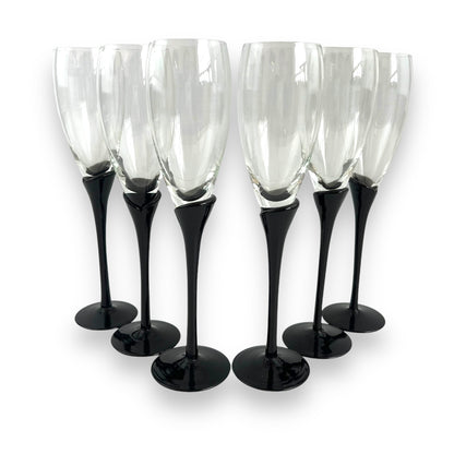 Black tulip stem champagne glass flutes set of 6