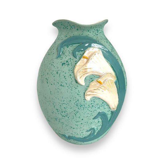 White Lillies Aqua Ceramic Vase