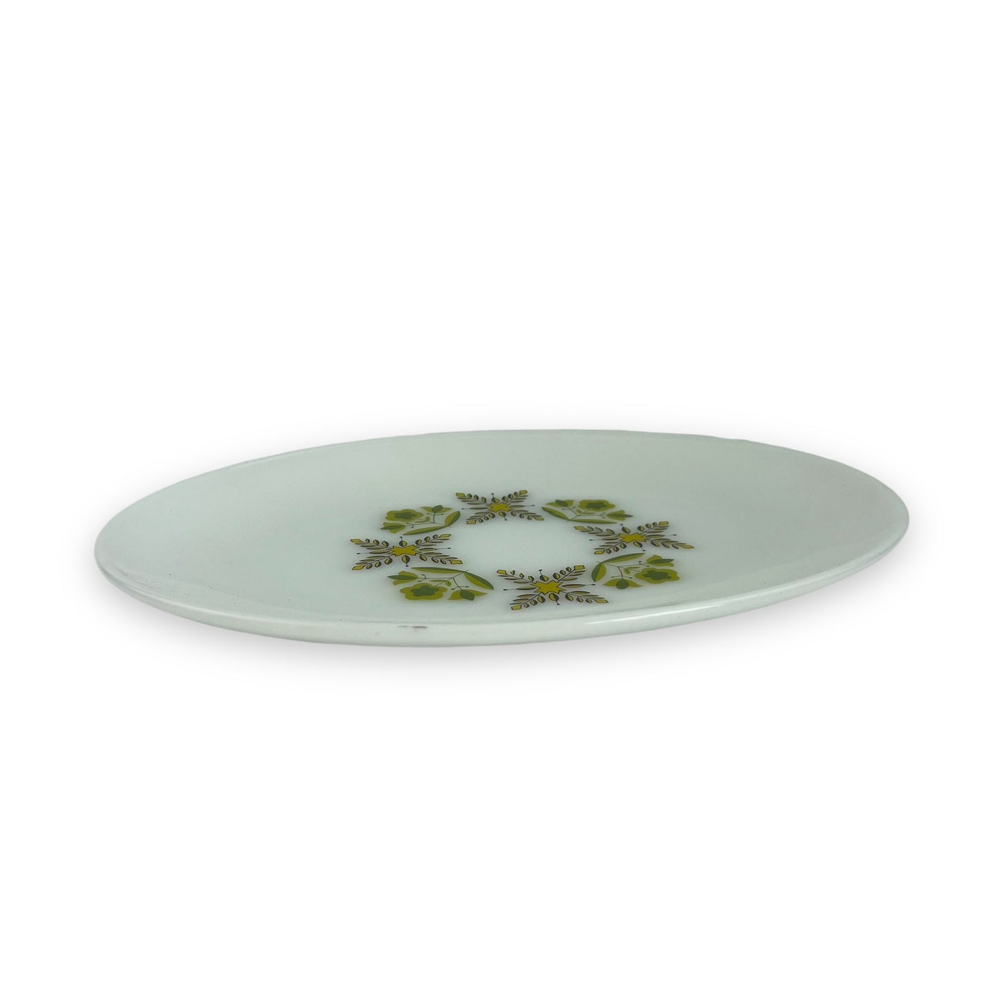 Anchor Hocking Milk Glass Oval Plate with green retro pattern