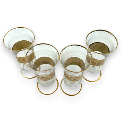 Gold banded strawberry pattern wine glass set of 4