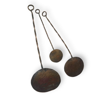 Set of 3 Hand-Forged Copper Ladles – Rustic Twisted Handle Design