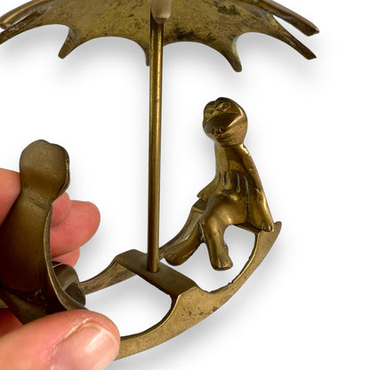 Brass Frogs on See- Saw with umbrella