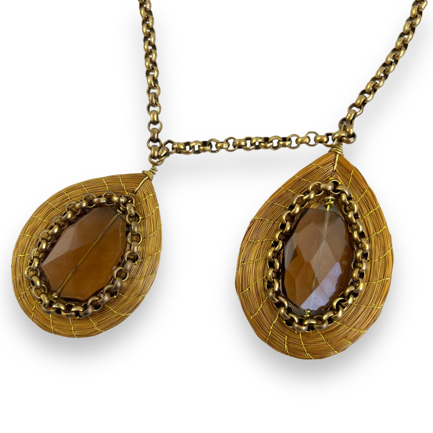 Gold & brown teardrop pendants Necklace