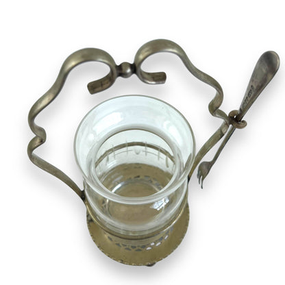 Glass pickle jar with Silver Plated stand & fork