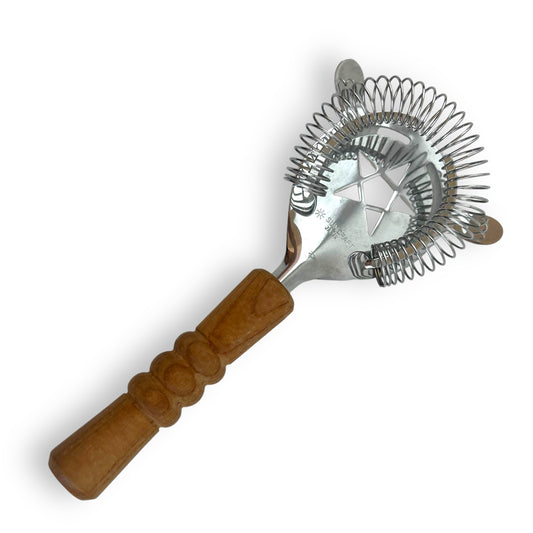 Japanese Cocktail Strainer with Wooden Handle and Star Cutout Design