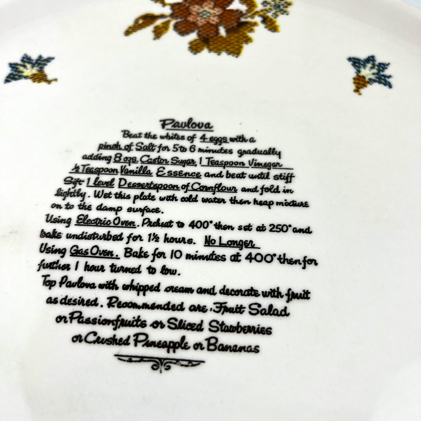 Cross-stitch floral  Pavlova Recipe Plate - Made in Japan