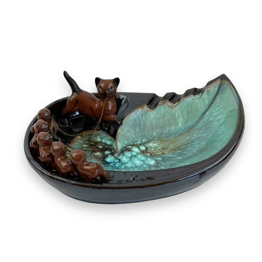 Ceramic Cat & Kittens Ashtray/Trinket Dish by Rossini Made in Japan