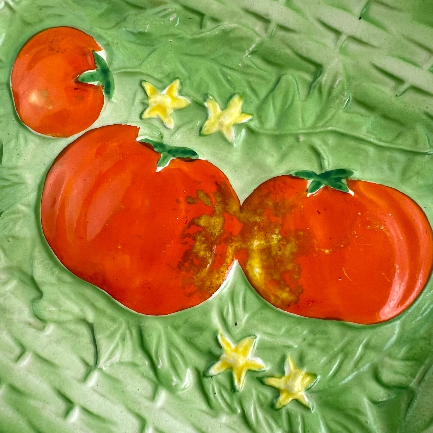 Green Ceramic Basket Plate with red tomatoes