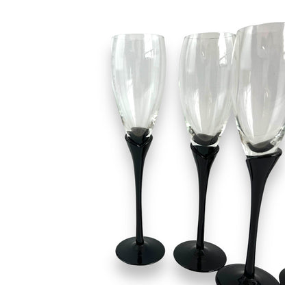 Black tulip stem champagne glass flutes set of 6