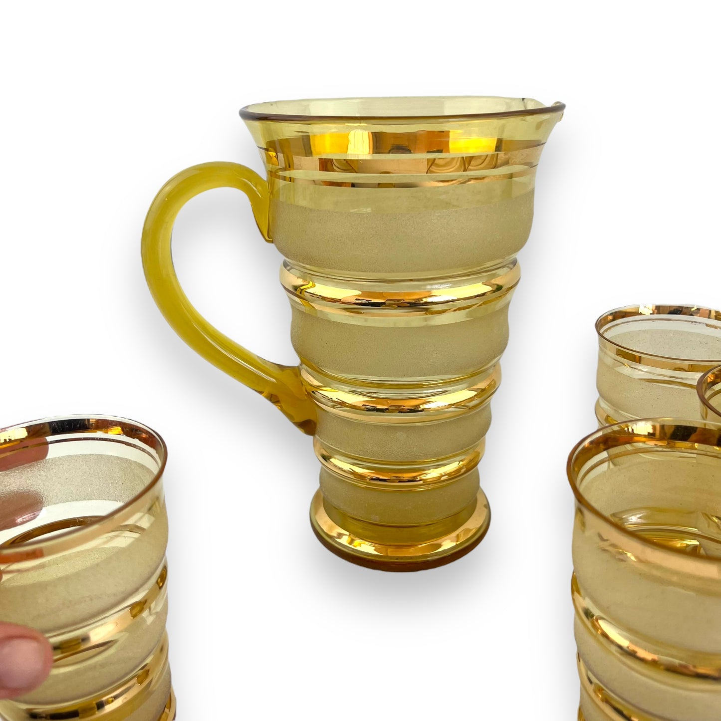 Gold banded frosted glasses and jug set