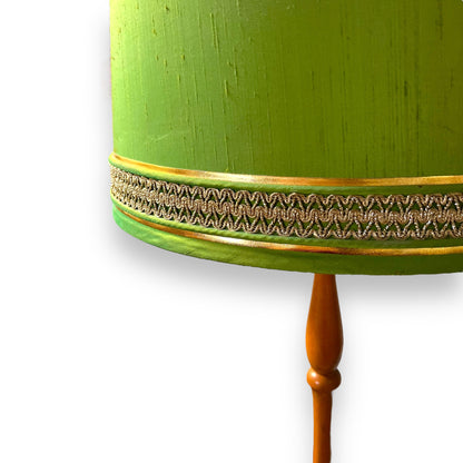 Timber Floor Lamp with Green Shade and Gold Detailing