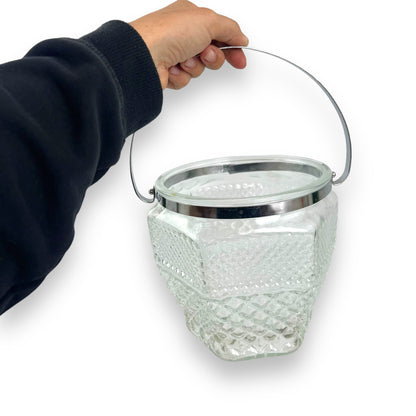 Large Lead Crystal Ice Bucket  with chrome handle