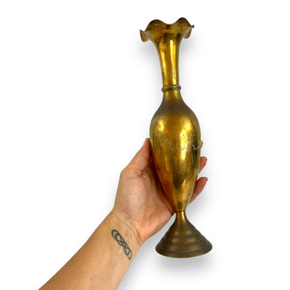 Brass vase with wavy top