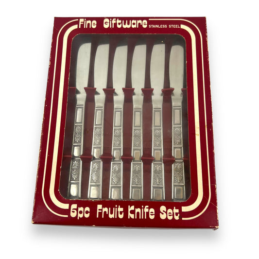 Vintage 6-Piece Stainless Steel Fruit Knife Set in Original Gift Box