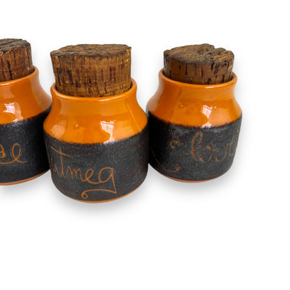 Hanstan Pottery Orange Spice Jar Set of 4: Ginger, Allspice, Nutmeg & Cloves