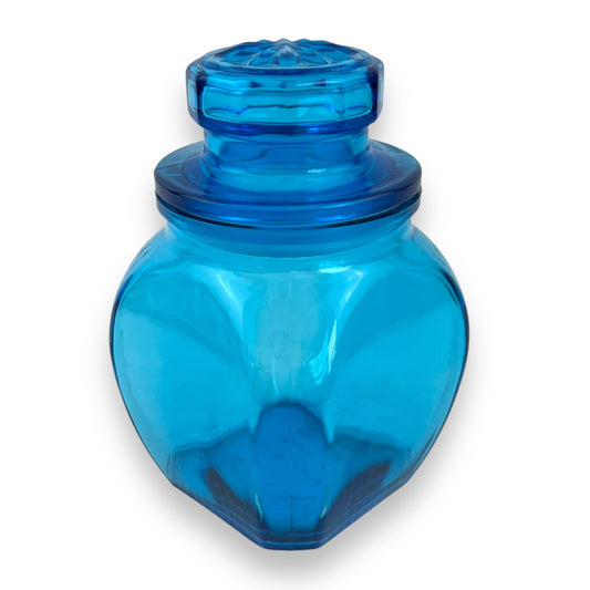 Blue glass apothecary jar bottle, made in Belgium