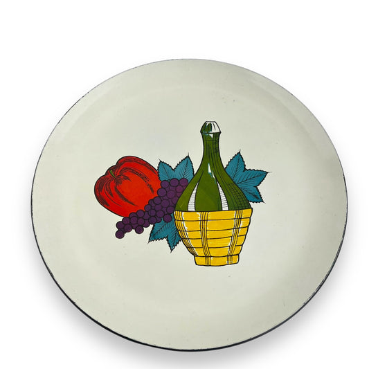 Wine Bottle & Fruit Large round plastic serving tray