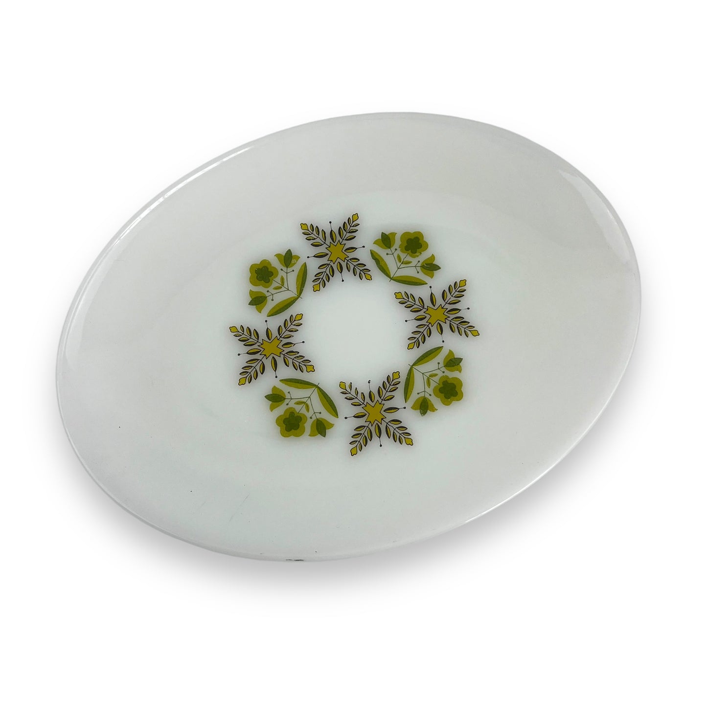 Anchor Hocking Milk Glass Oval Plate with green retro pattern