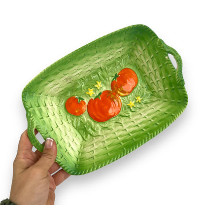 Green Ceramic Basket Plate with red tomatoes