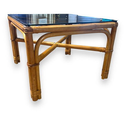 Cane square table with glass top