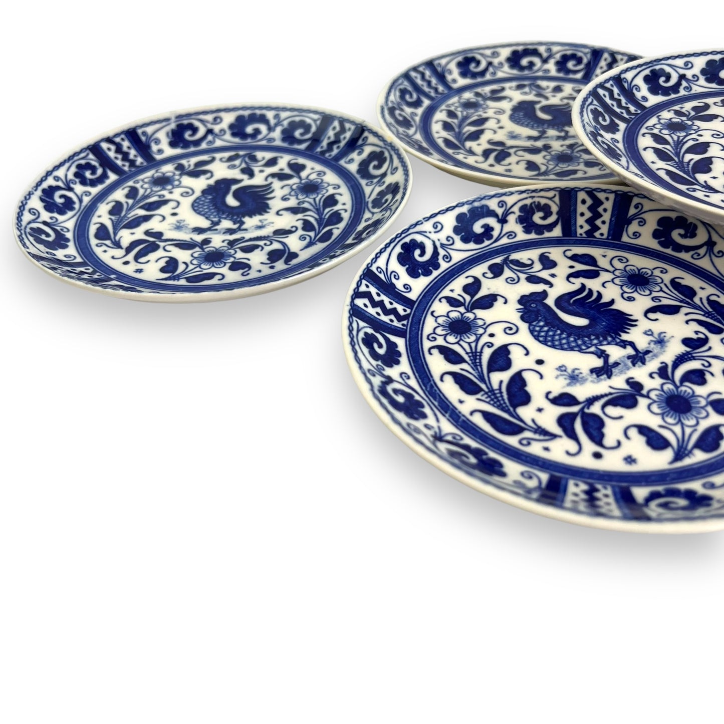 Blue Rooster Flower Pattern Plate Set of 7