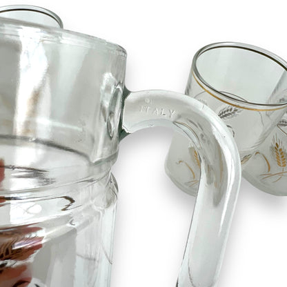 Gold wheat pattern glass jug & 6 matching glasses